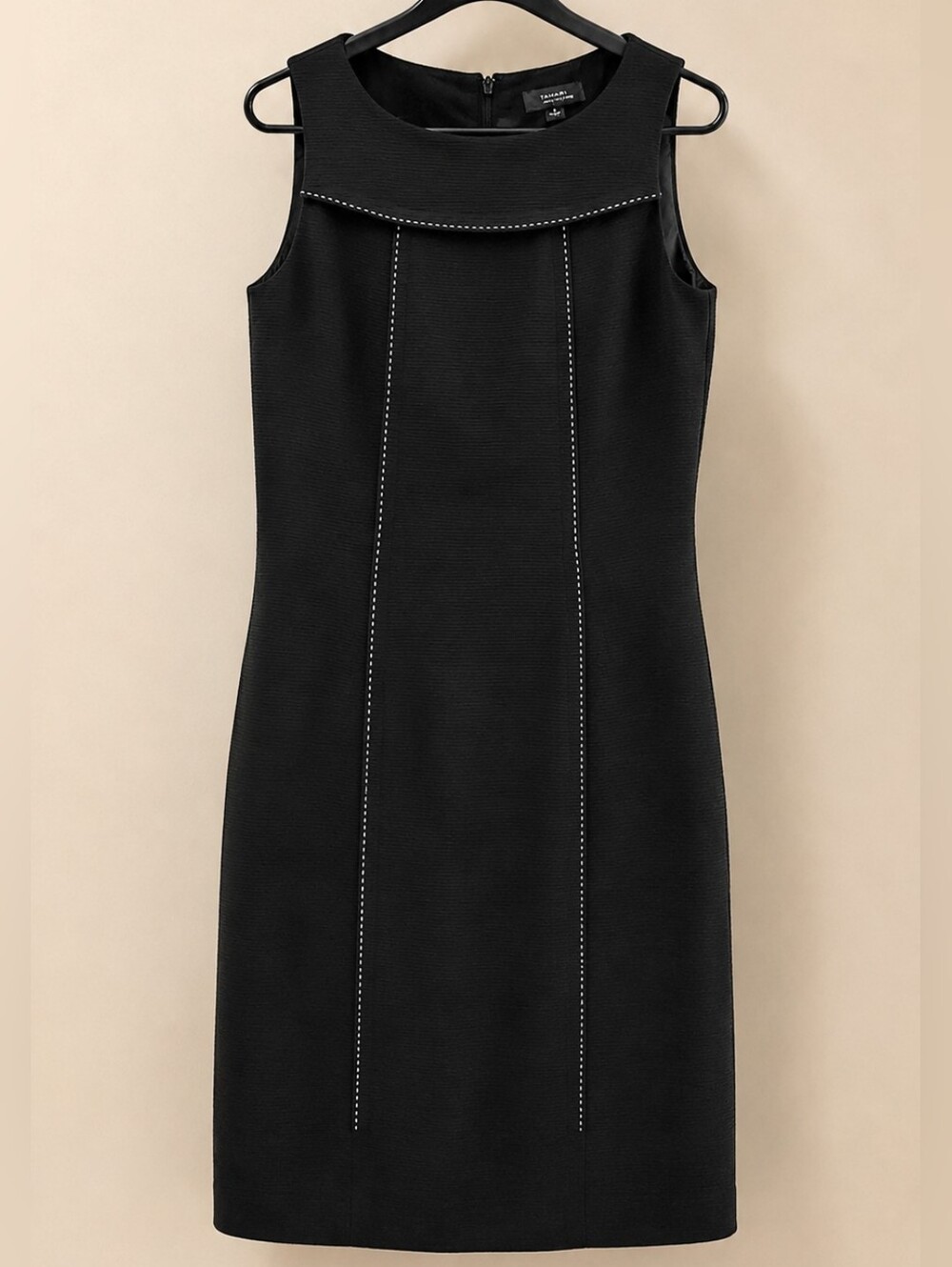 Tahari Black Sleeveless Sheath Dress Contrast Stitch Career Size 8 - Picture 2 of 16